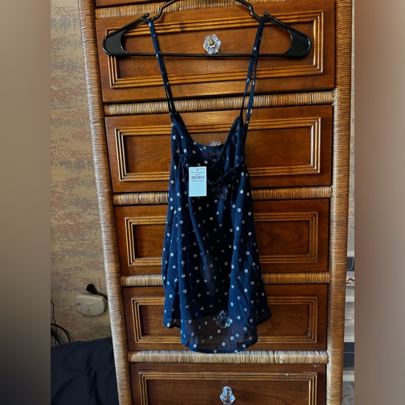 Abercrombie & Fitch Babydoll Cami Style Top Navy and Silver Polka Dot Large NWT - Picture 4 of 13